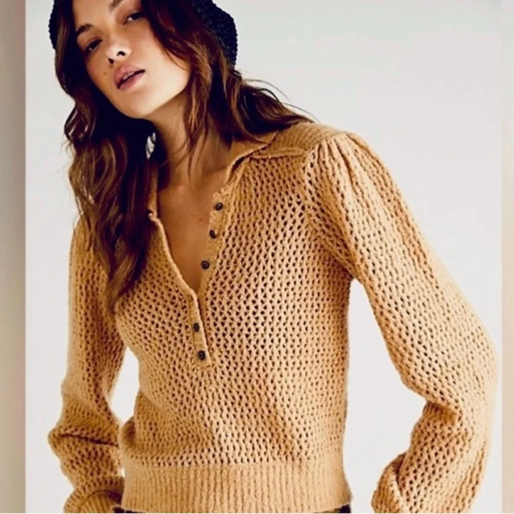 NWT Free People’s Snowdrift Pullover Sweater Size Small Tan/Camel Heather